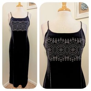 Jalate Vintage Velvet Double Side Slit Maxi Dress Black Large